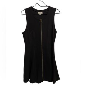 Sleeveless Black ALine Dress W/ Gold Front Zipper Detail Casual Party Cocktail L